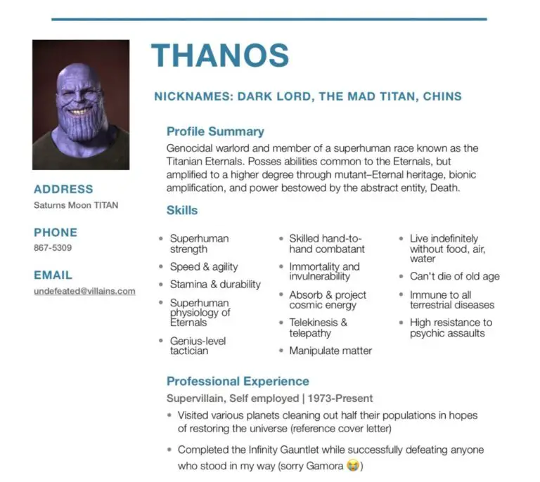 Villains Needed (Thanos Resume)