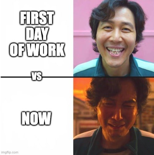first day of work meme