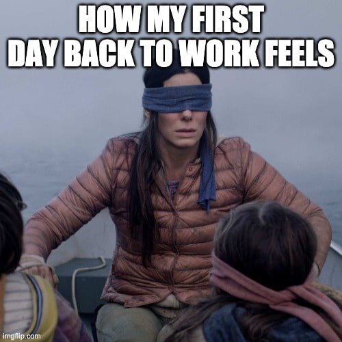 first day back to work meme